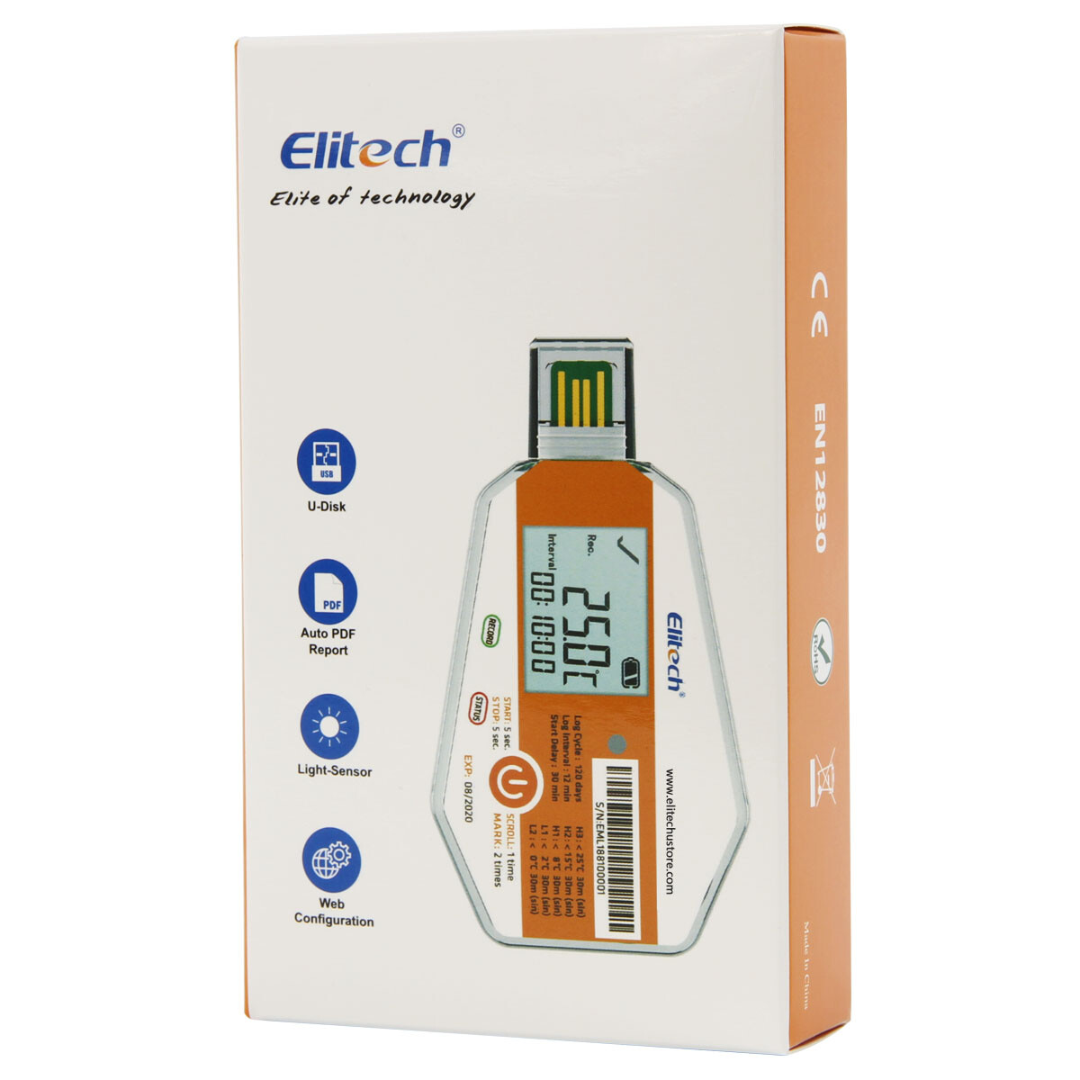 Elitech LogEt 1 TH Temperature & Humidity Data Logger Single Use PDF Report USB