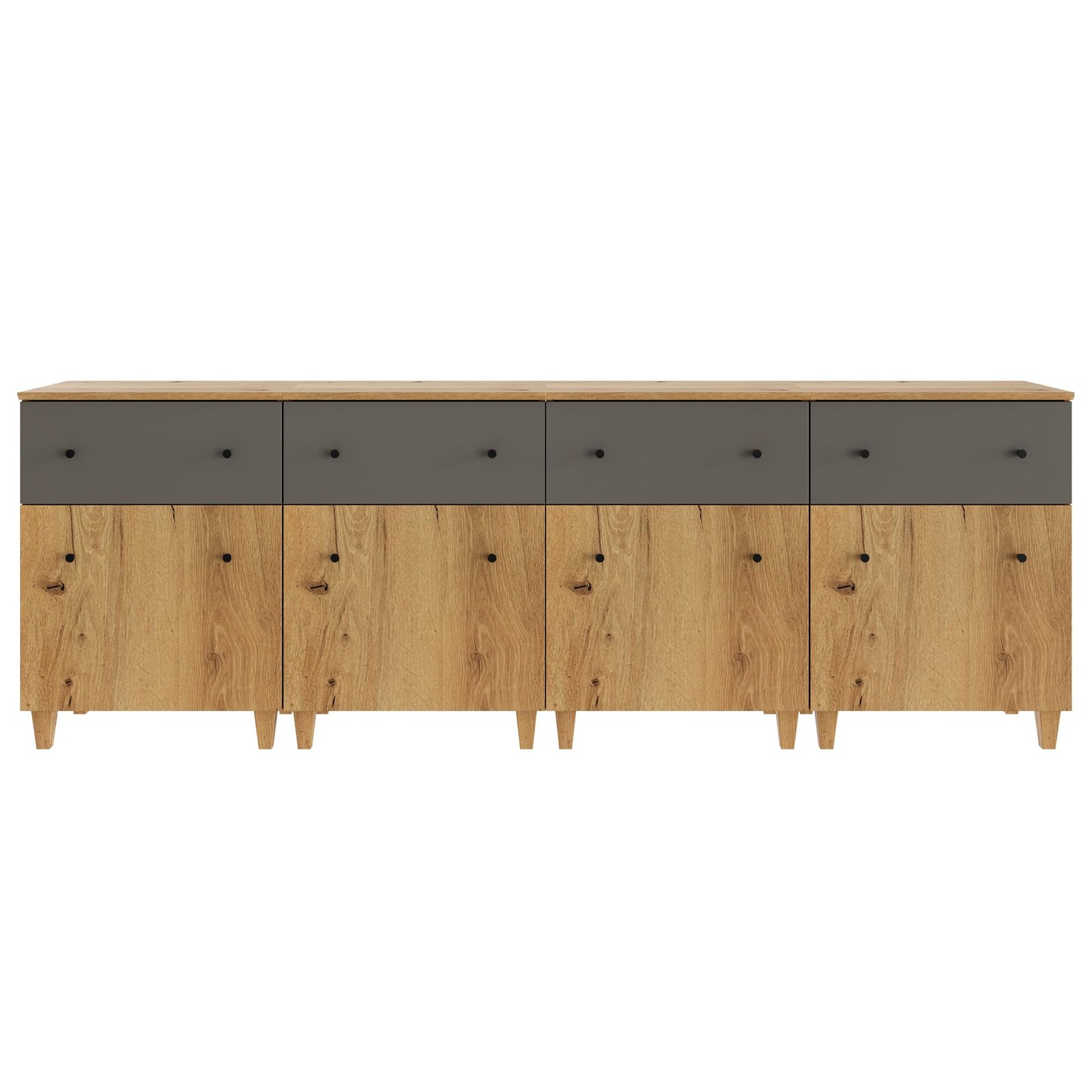 4 Modern Wood Cabinets with Drawers Doors Adjustable Shelves Oak Brown Dark Grey