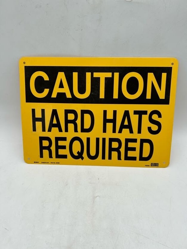 Brady 10 in. x 14 in. Plastic Caution Hard Hats Required OSHA Safety Sign