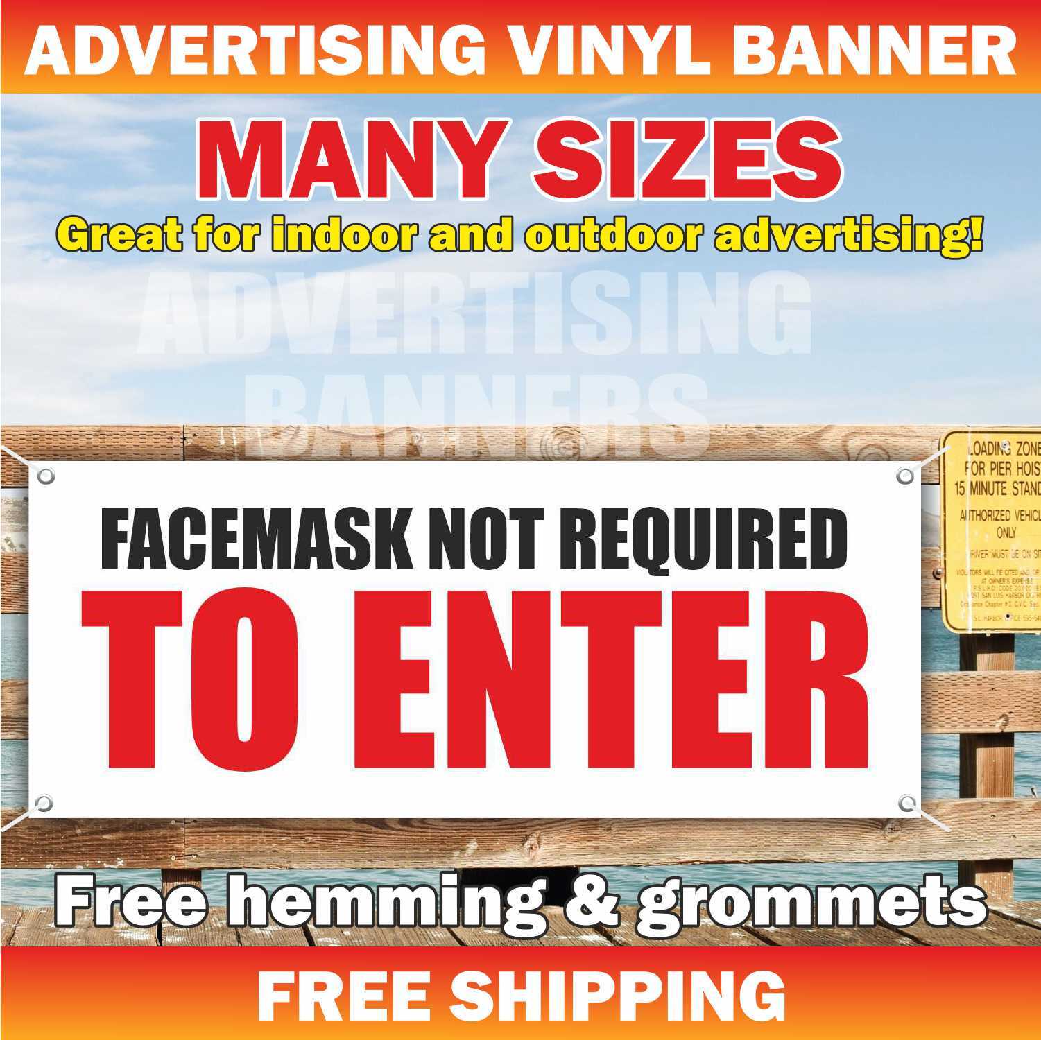 FACEMASK NOT REQUIRED TO ENTER Advertising Banner Vinyl Mesh Sign Flag warning