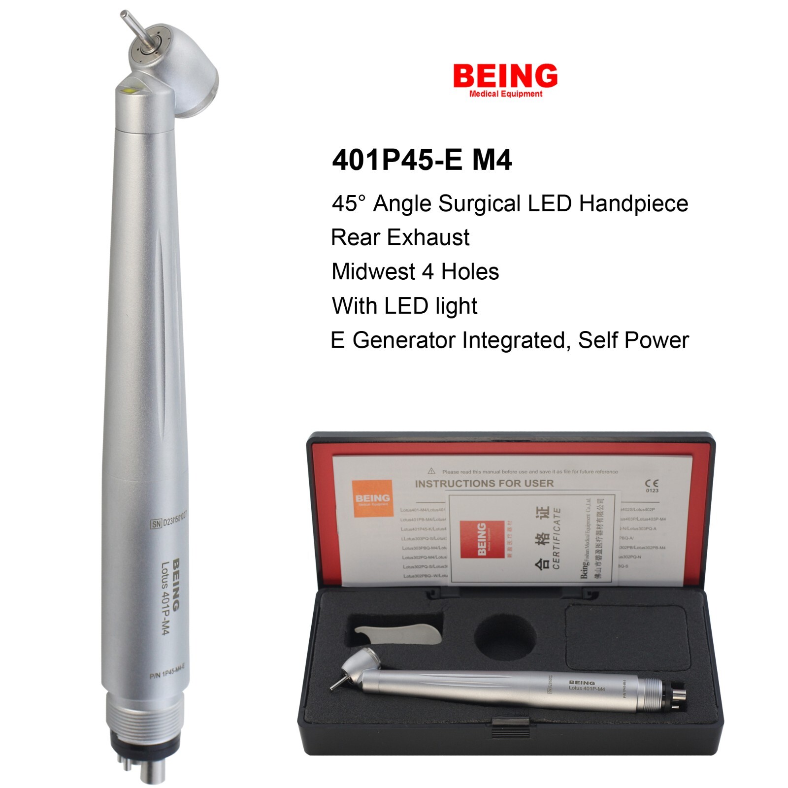 BEING Dental 45 Degree Surgical Handpiece High Speed Kavo NSK Coupler 4 6 Hole