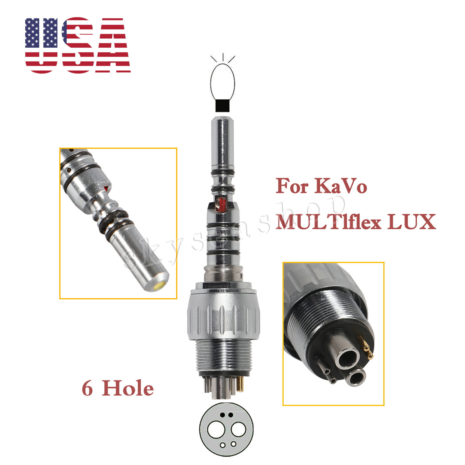 Dental LED Quick Coupler 4/6 Hole fit Kavo Multiflex LUX Fiber Optic Handpiece