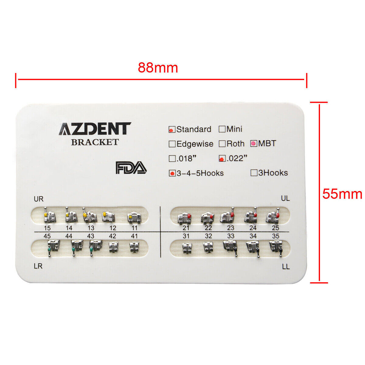AZDENT Orthodontic Dental Brackets Roth MBT.022/.018 Hooks/Niti Round Arch Wire