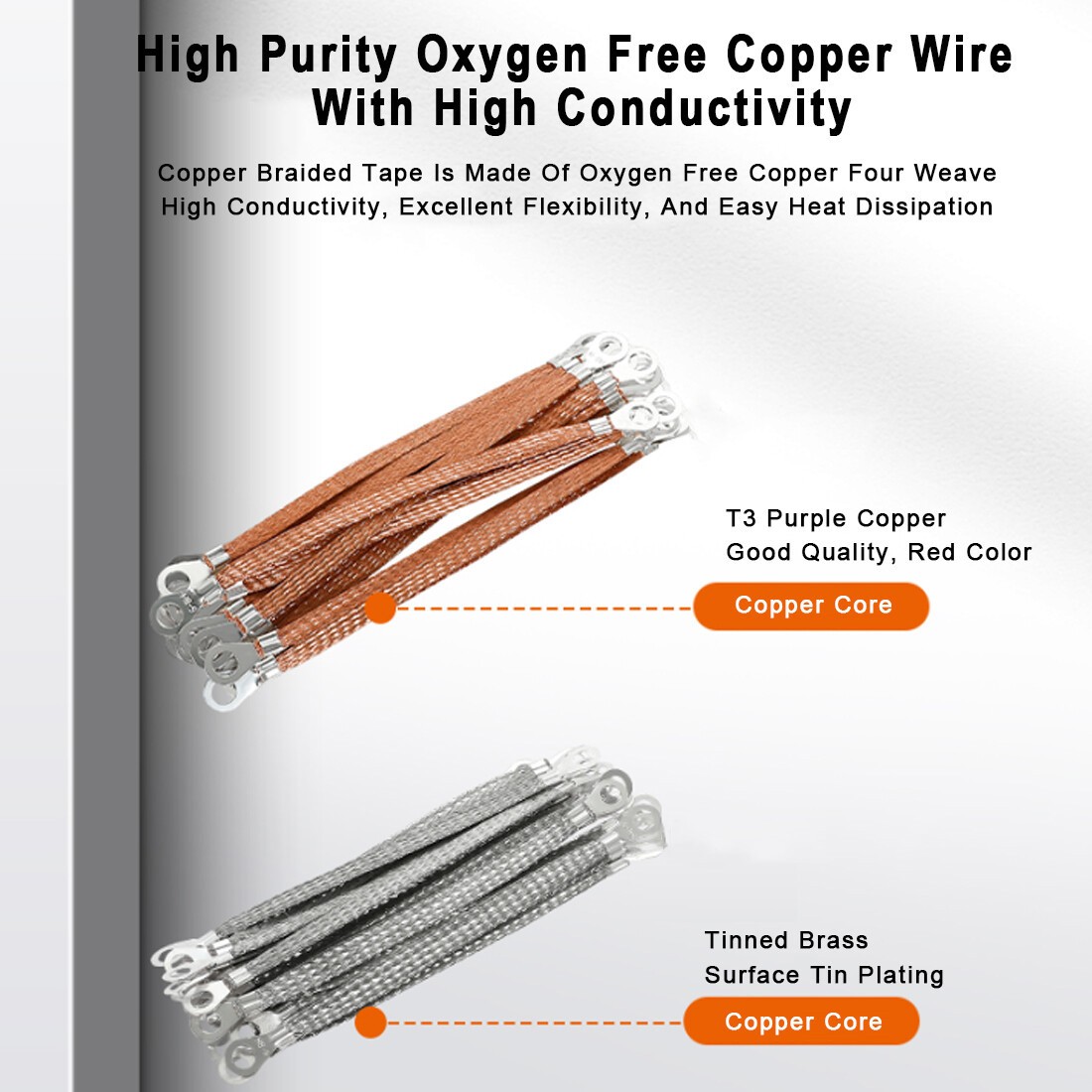 100x Battery Lead Earth Strap Leng 200/250/300mm Flexible Cable Tin Copper Braid