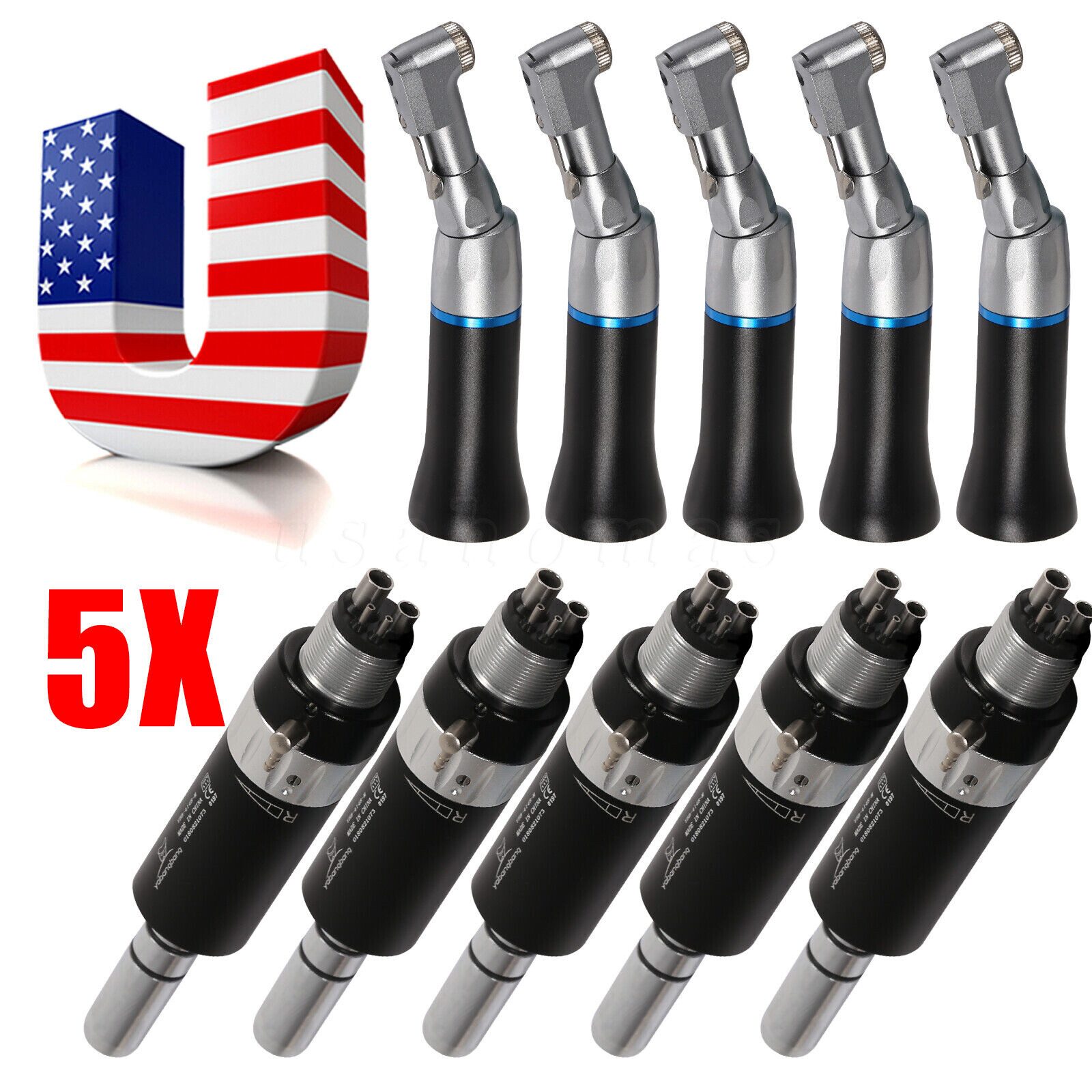 Dental Low Slow Speed Handpiece Contra Angle Air Motor 4Holes NSK Style Black