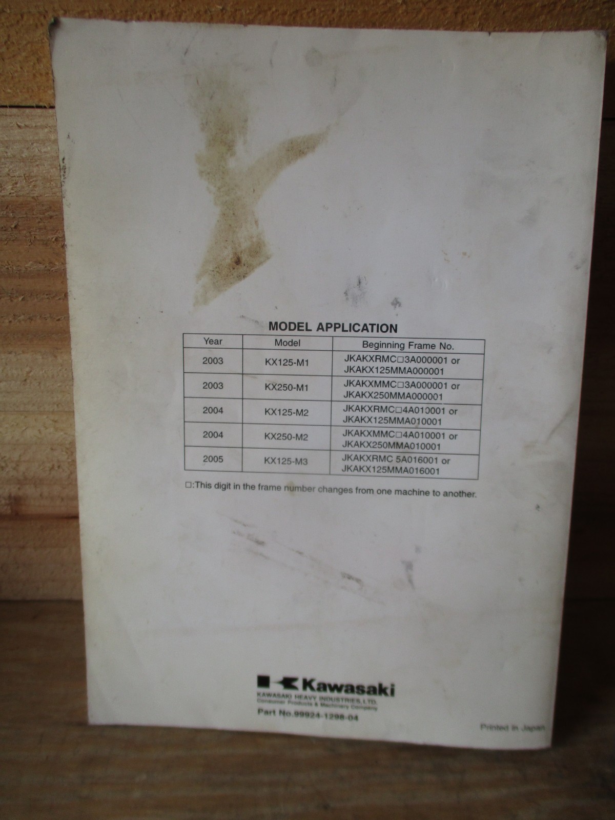Kawasaki KX125 KX250 Motorcycle Service Manual 99924-1298-04
