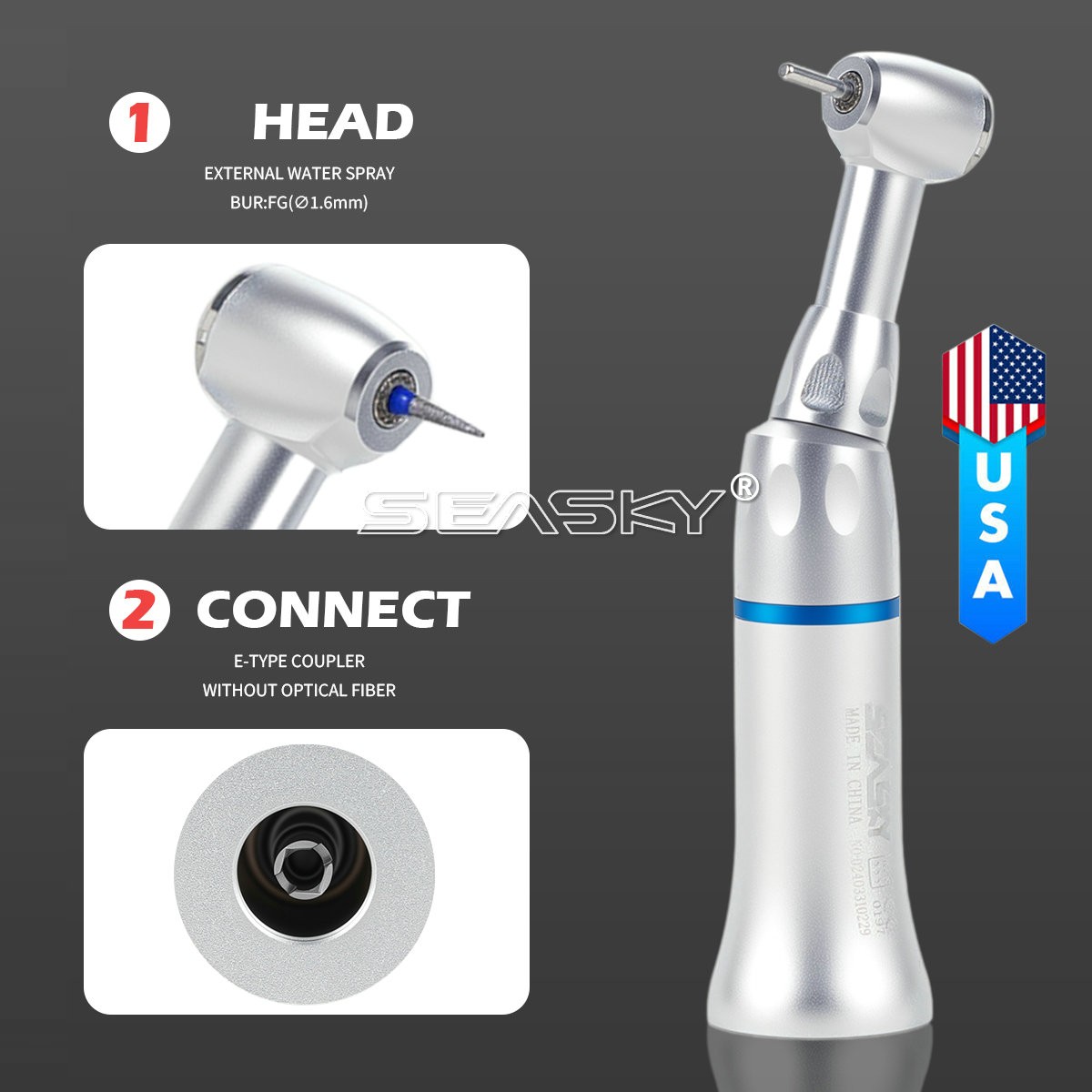 SEASKY Dental Low Speed Contra Angle Handpiece Push Button Fit FG 1.6mm Bur PAG