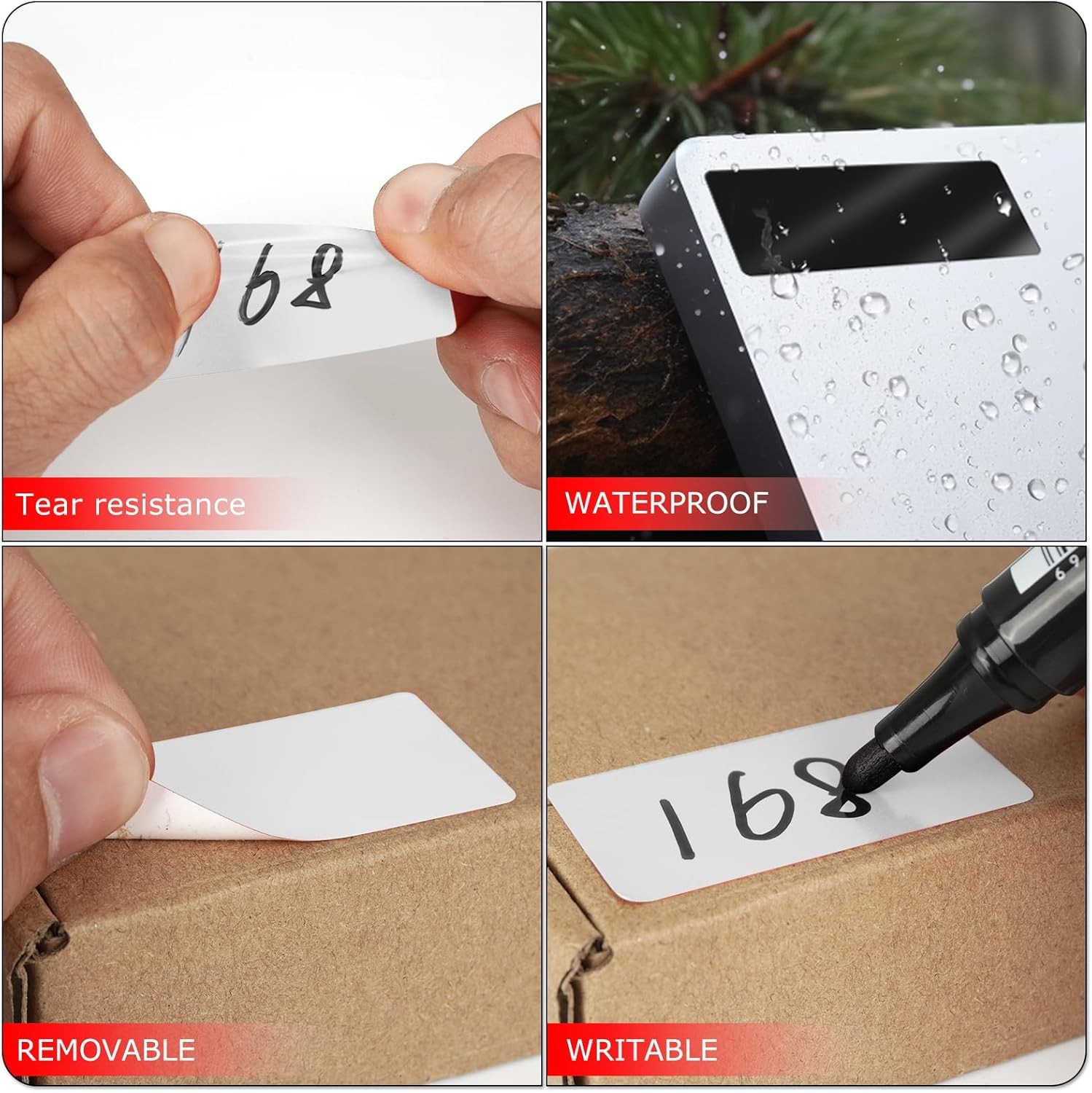 500 White Rectangle Stickers 2×1 Inch Vinyl Waterproof Removable Self-Adhesive