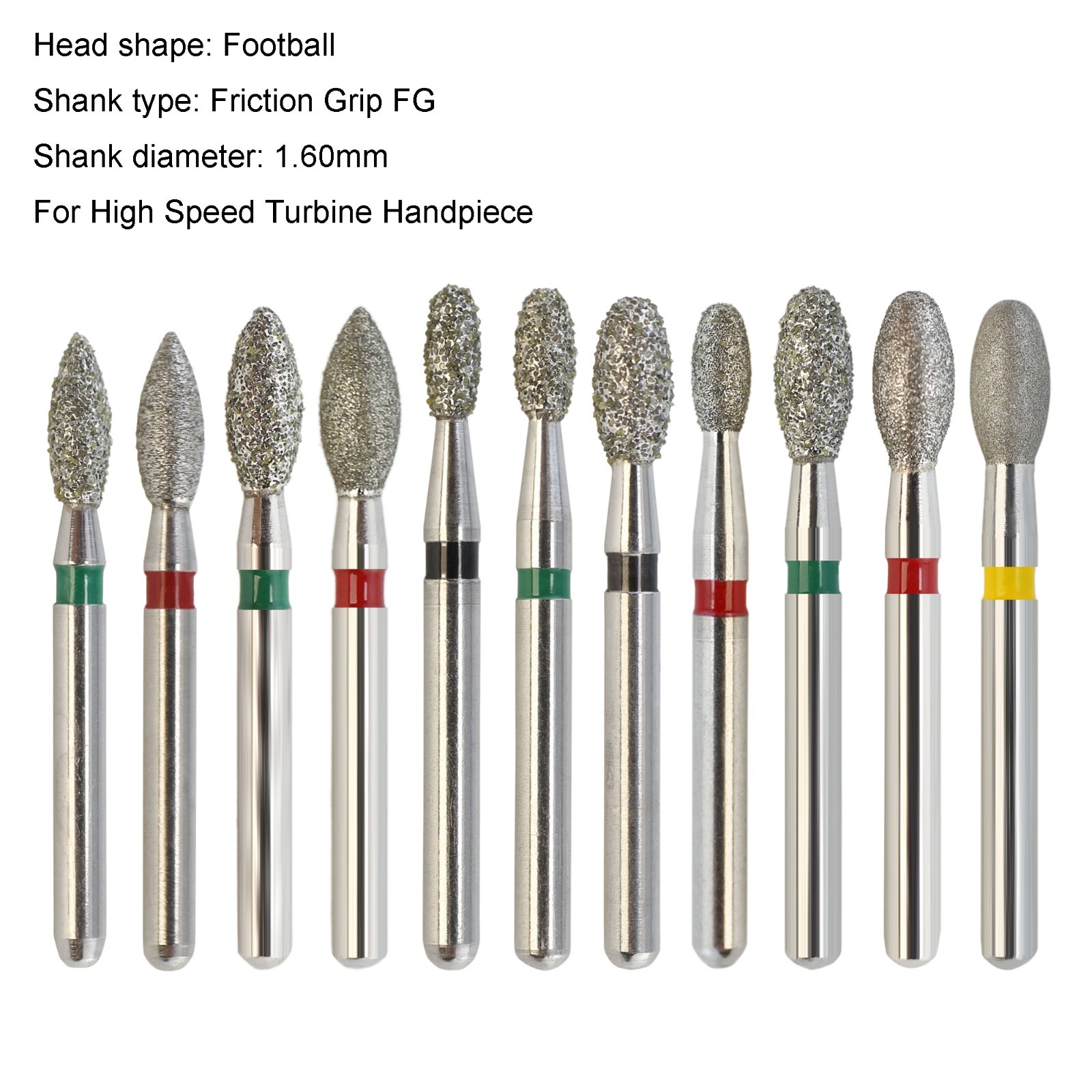 Dental Diamond Burs FG Round End Taper Football Barrel Pear Coarse Fine 856 379
