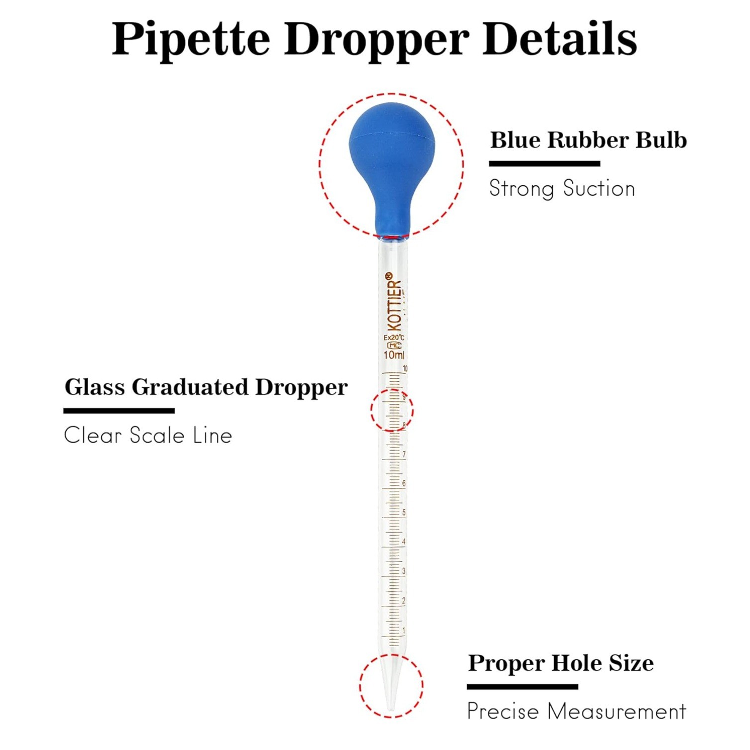 3Pcs 10ml Graduated Liquid Dropper Glass with Rubber Bulb and Cleaning Brush