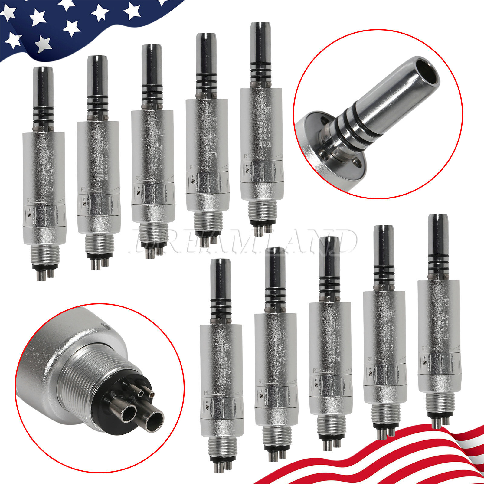1-10x Dental Slow Speed Air Motor Handpiece Inner Water Spray 4Hole