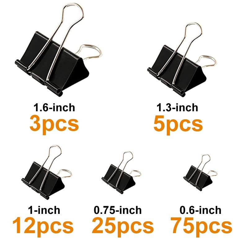 120Pcs Binder Clips Assorted Size, Office Clips with Clear Storage Container,