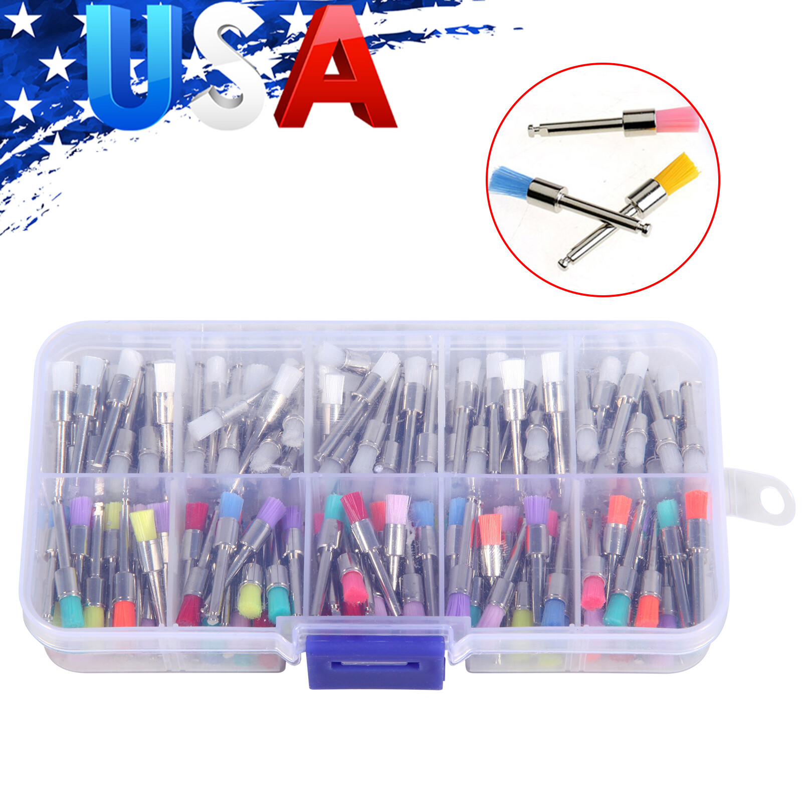 200 pcs Dental Teeth Prophy Brushes Polishing Tapered Latch Type Mixed 2.35mm po