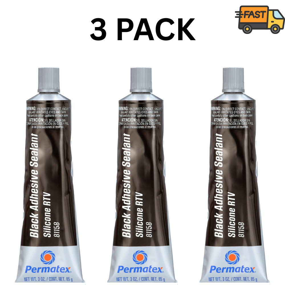 Permatex 75150 Black Silicone Adhesive Sealant 3 Pack Waterproof 3 oz Tube