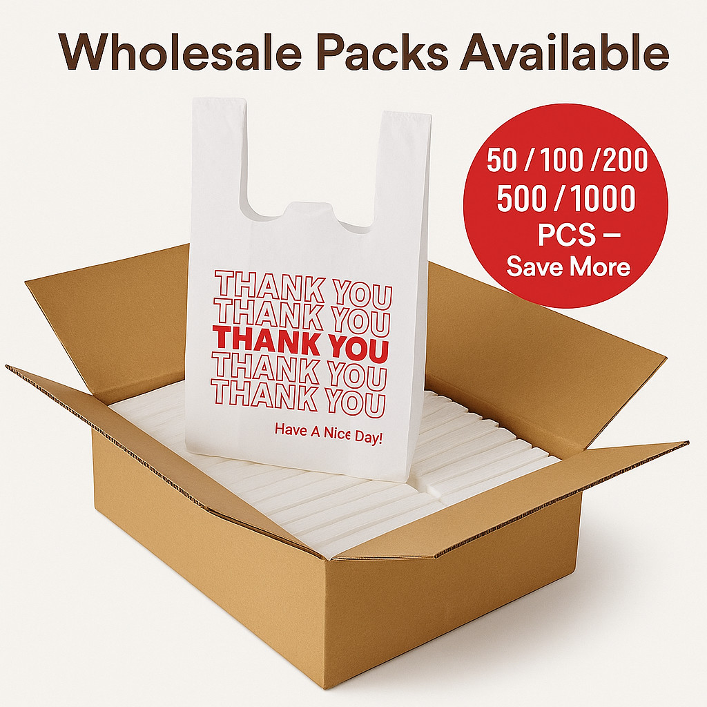 Bags 1/12 Extra Small 7×3.5×13 THANK YOU T-Shirt Plastic Grocery Shopping Bags