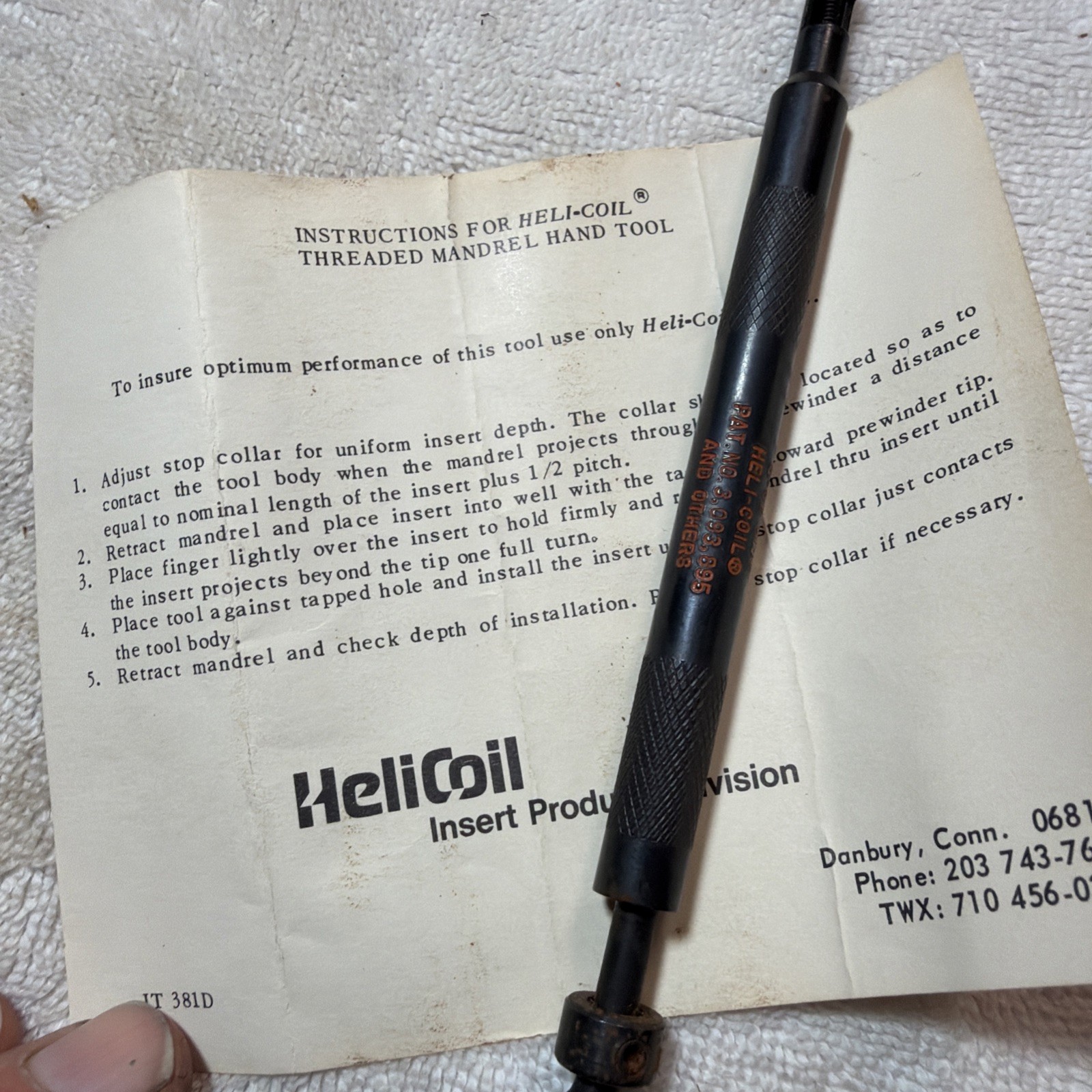 HELICOIL Thread Insert Hand Installation Tool #4-40 Prewinder Machinist 7551-04