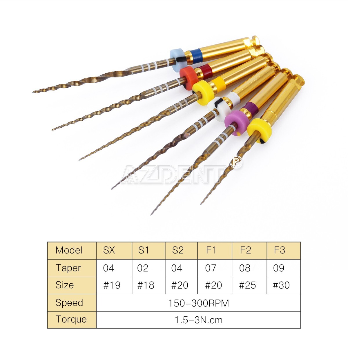 AZDENT Dental Endo Rotary Files Gold Taper NITI Endodontic Root Files SX-F3 25MM