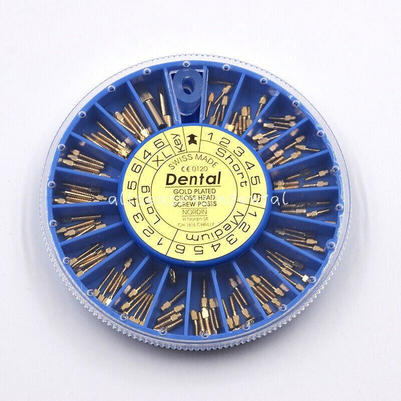 120 Pcs Dental Assorted 24K Gold Plated Conical Nordin Screw Posts Kits Refills