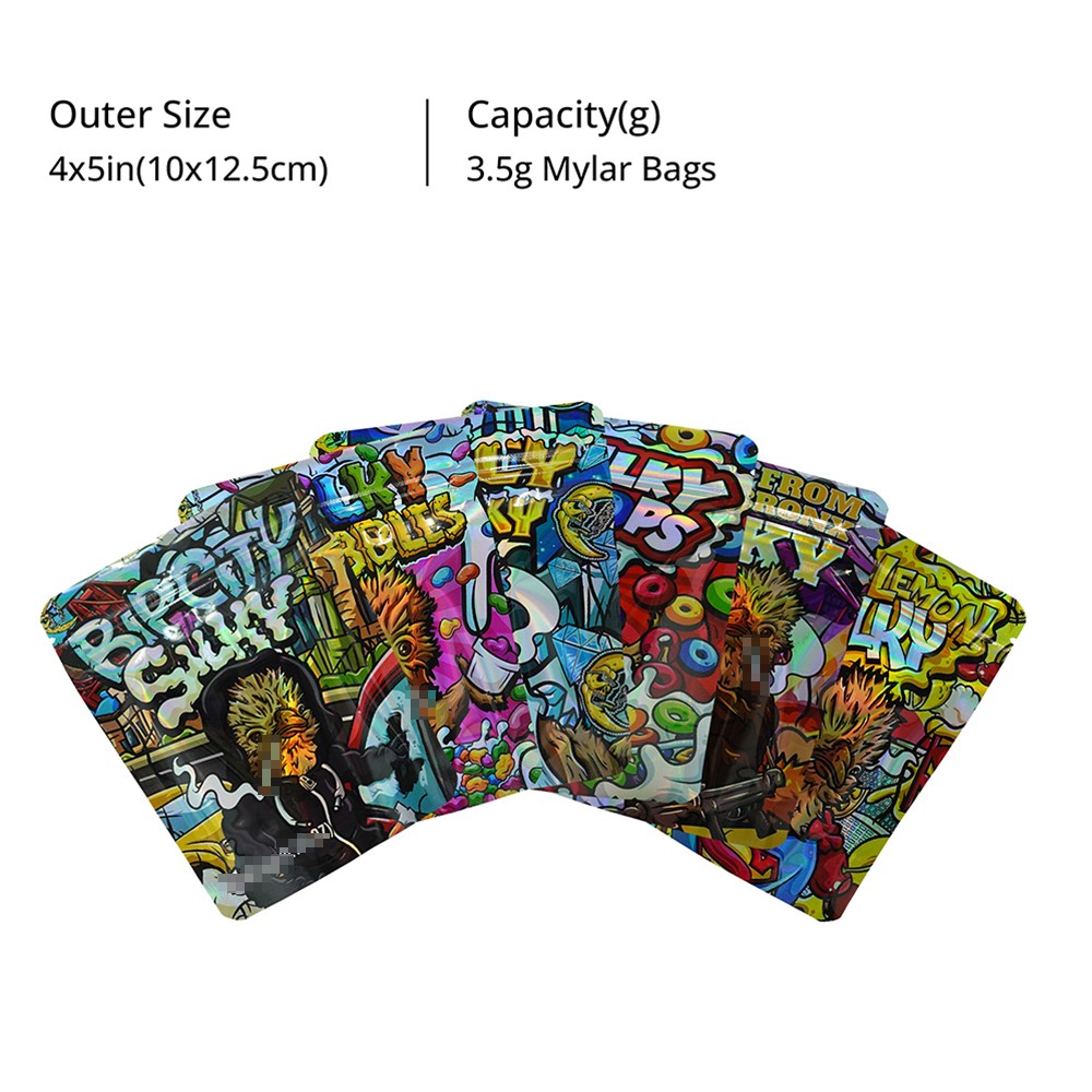 3.5g Mixed Pack Mylar Bags Smell Proof Airtight Food Zip Seal Foil Pouch 100pcs