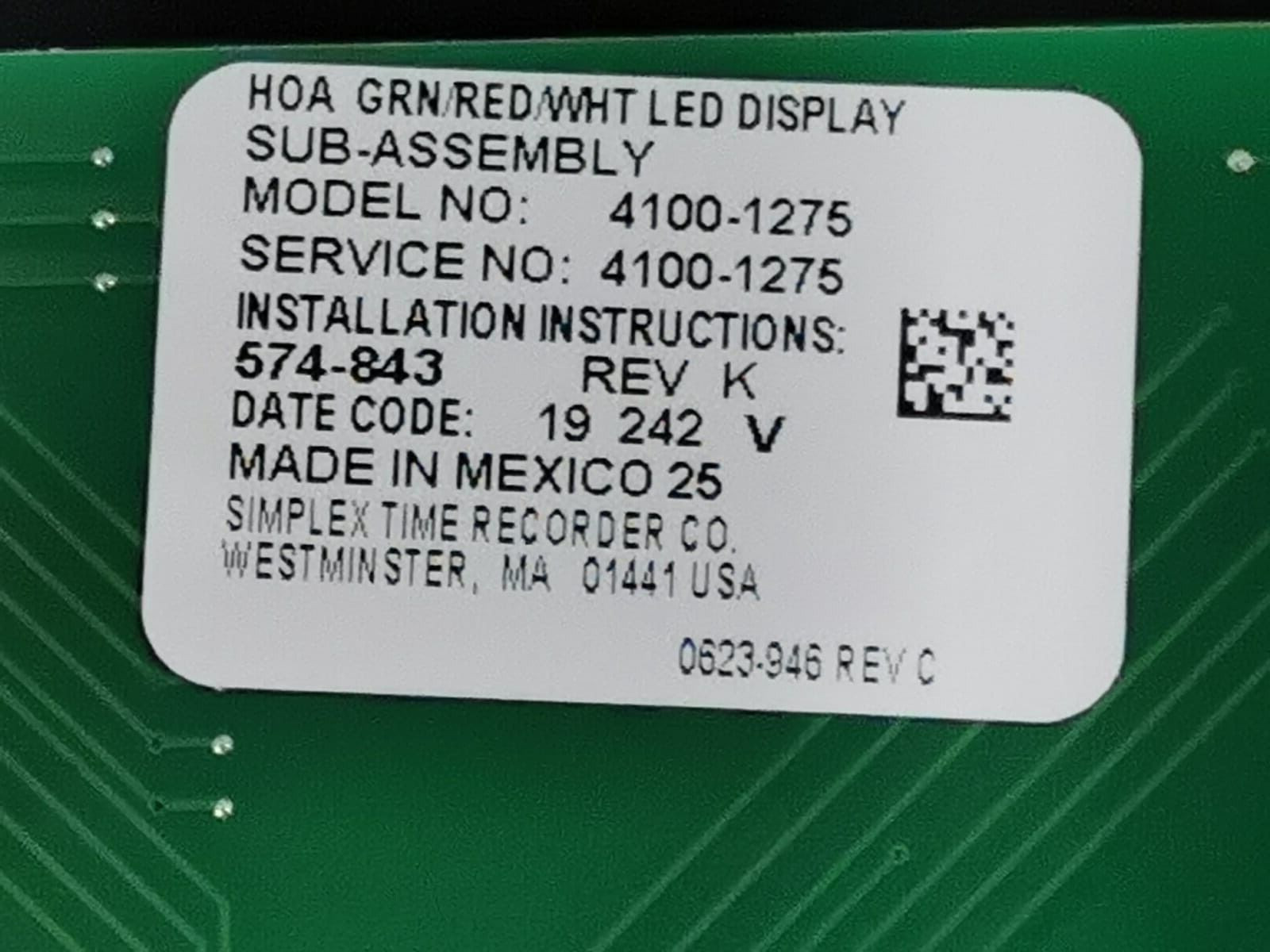 Simplex 4100-1275 HOA IBC MOD/24 Switch/24WH LED Part No. 0743816