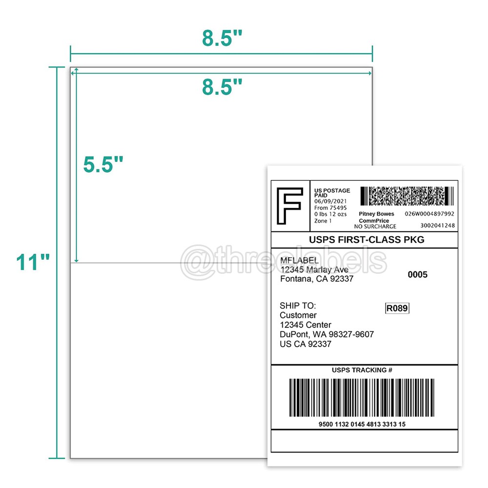 50 – 4000 Shipping Labels 8.5 x 5.5 Half Sheets Self Adhesive 2 Per 8.5×11 Sheet