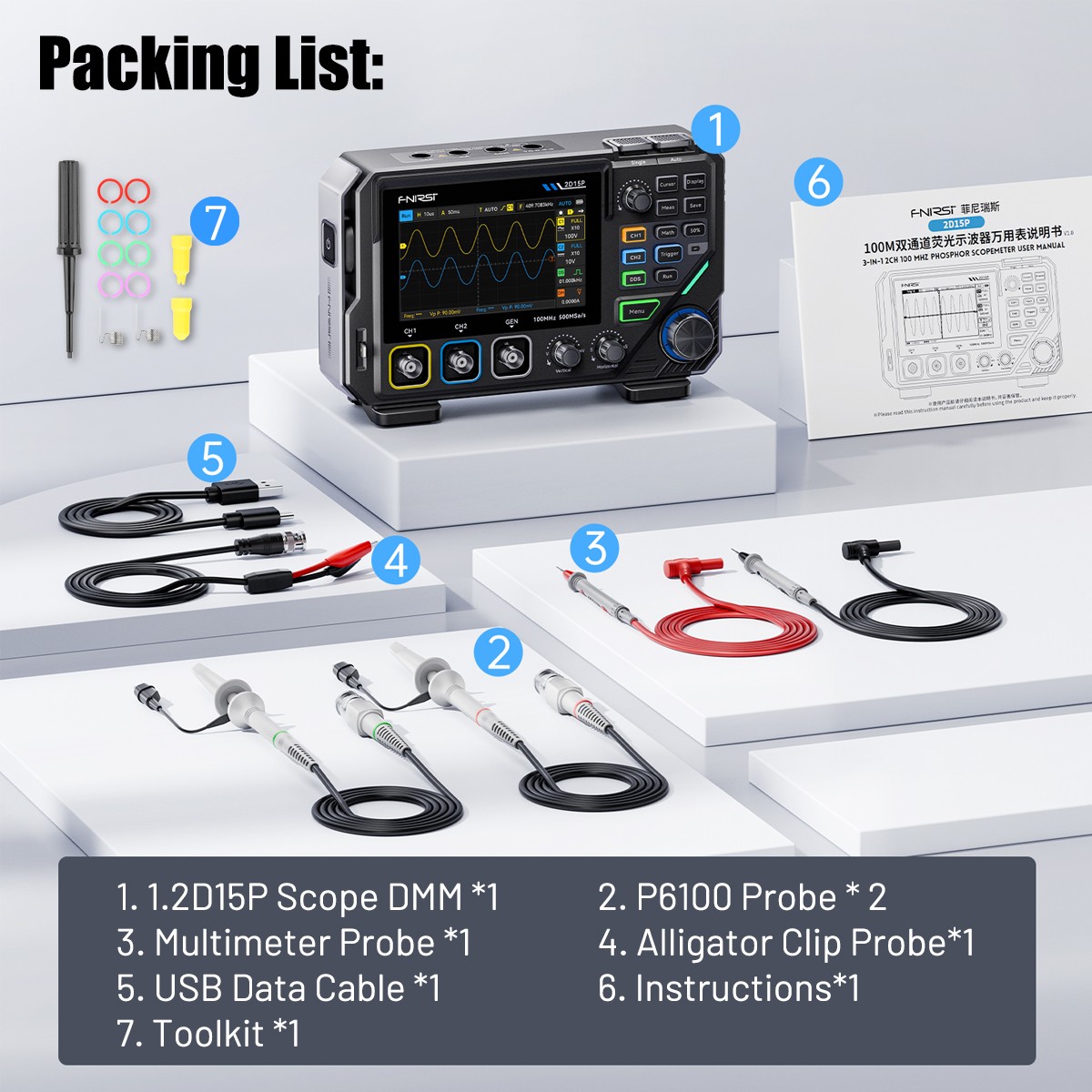 FNIRSI-2D15P Digital Multimeter Oscilloscope Signal Generator Duan Channel 100M/