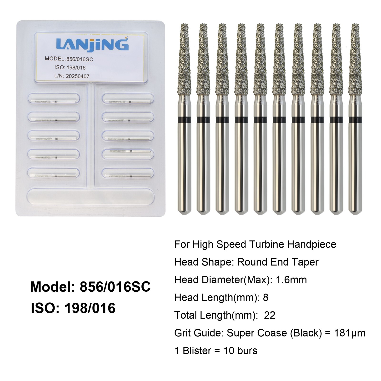 Dental Diamond Burs FG Round End Taper Football Barrel Pear Coarse Fine 856 379