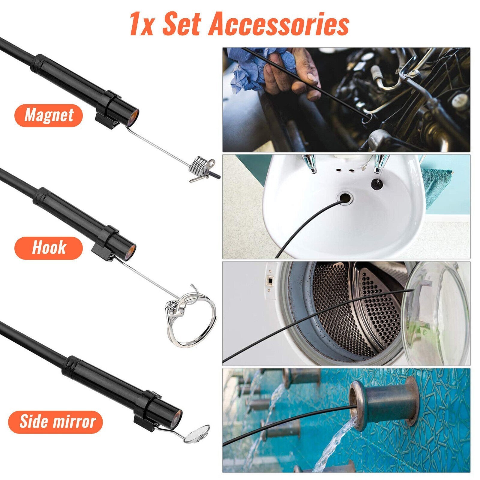 2M Handheld Industrial Endoscope 8mm Borescope Inspection Snake Camera w/8LED