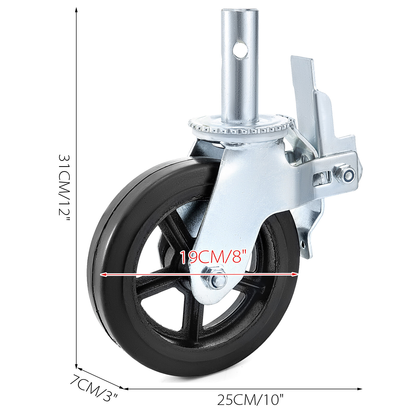 4PCS Scaffolding Caster 8″ x 2″ Black Wheels w/ Locking Brakes 1-3/8″ 4400LBS