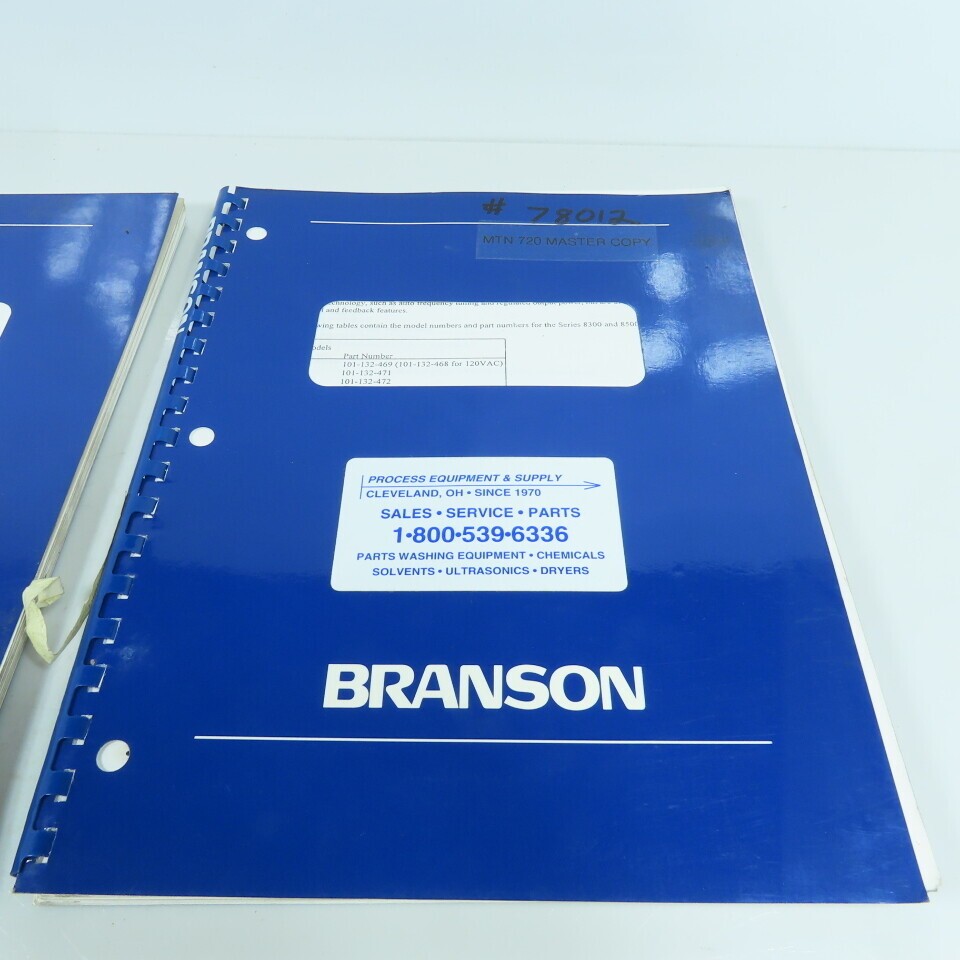Branson Series 8000 Ultrasonic Power Supply Operator Manual & Addendum Lot Of 2