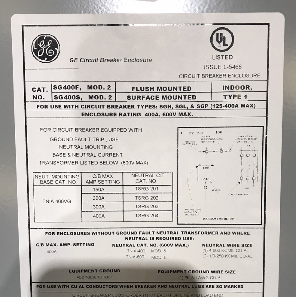 HOUSTON STOCK NEW GE SG400S B BREAKER ENCLOSURE SG 400 AMP NEMA 1 FREE SHIPPING