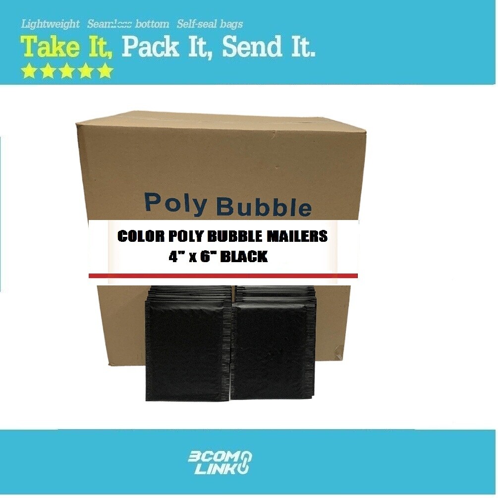 500 #0000 4×6 Color Economy Poly Bubble Padded Envelopes Mailers Bag Black