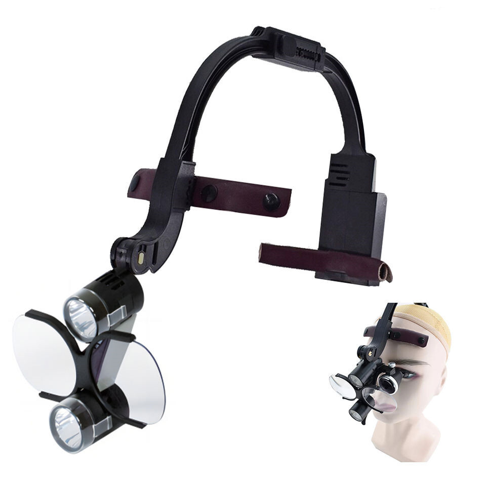 Dual LED Dental 5W Headband Head Light with 3.5X Binocular Loupes 2 Batteries US
