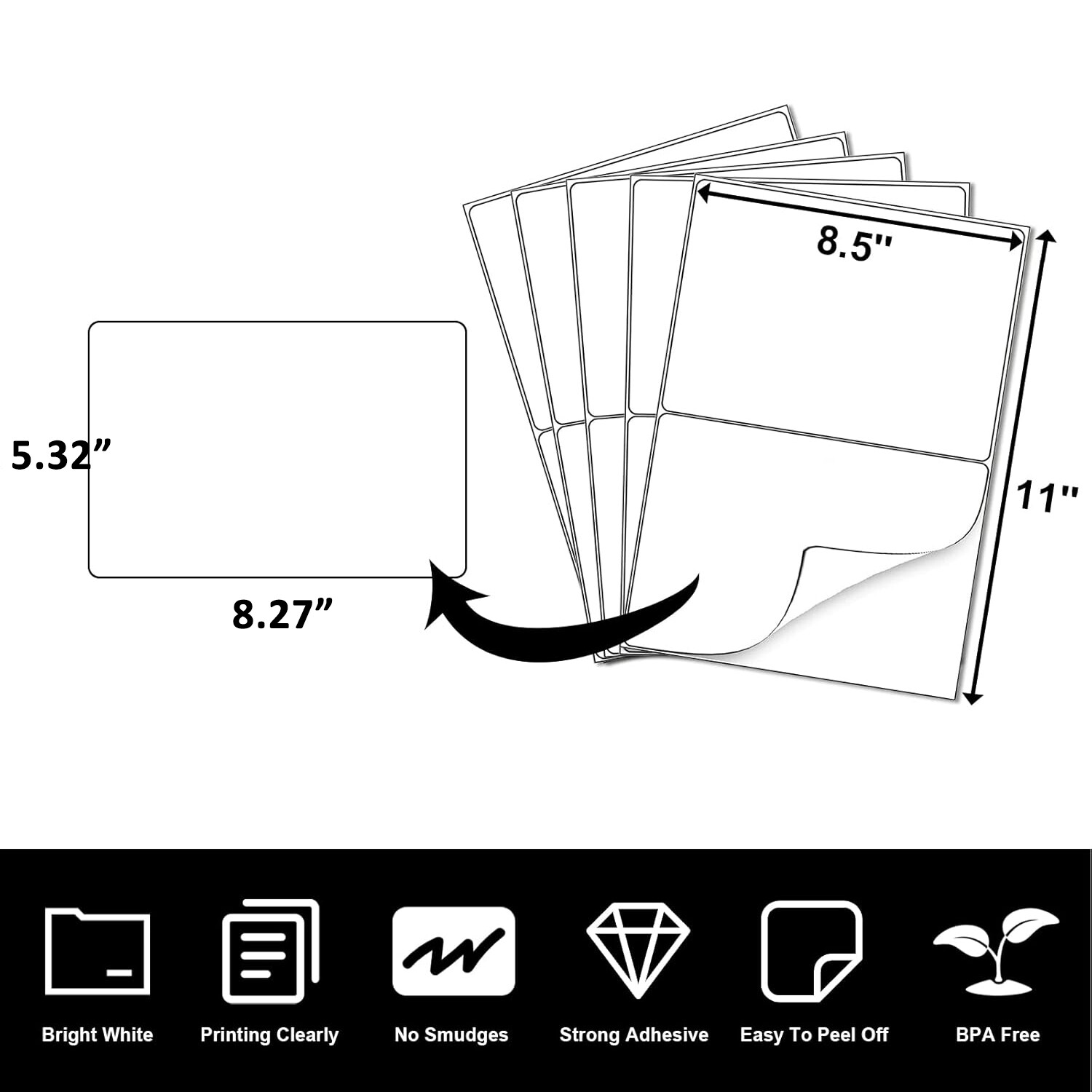 Half Sheet Premium 8.5×5.5 Shipping Label Round Corner Self Adhesive 2 per Sheet