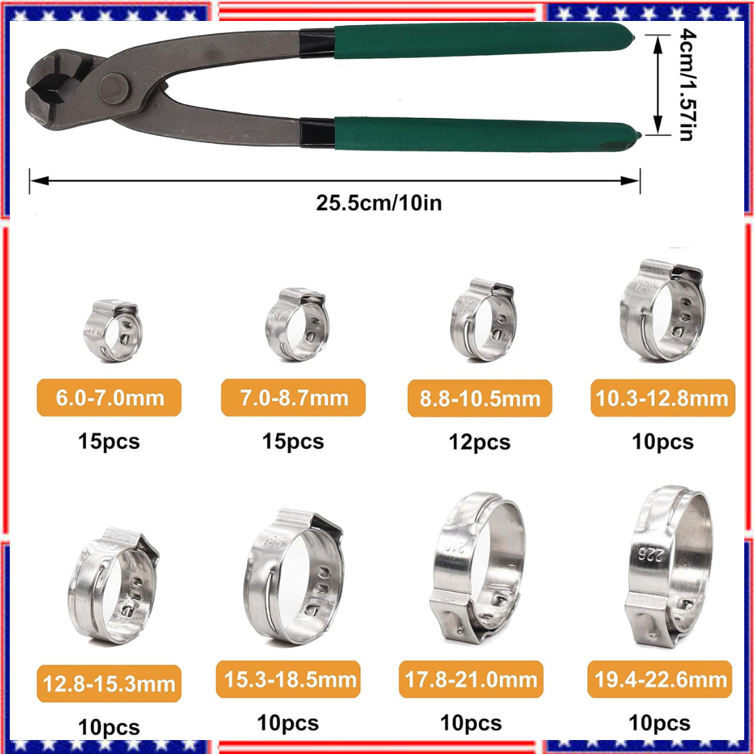 Single Ear Hose Clamps, Oetiker Clamps, 92Pcs(6.0mm-22.6mm) Crimp Pipe Clamps