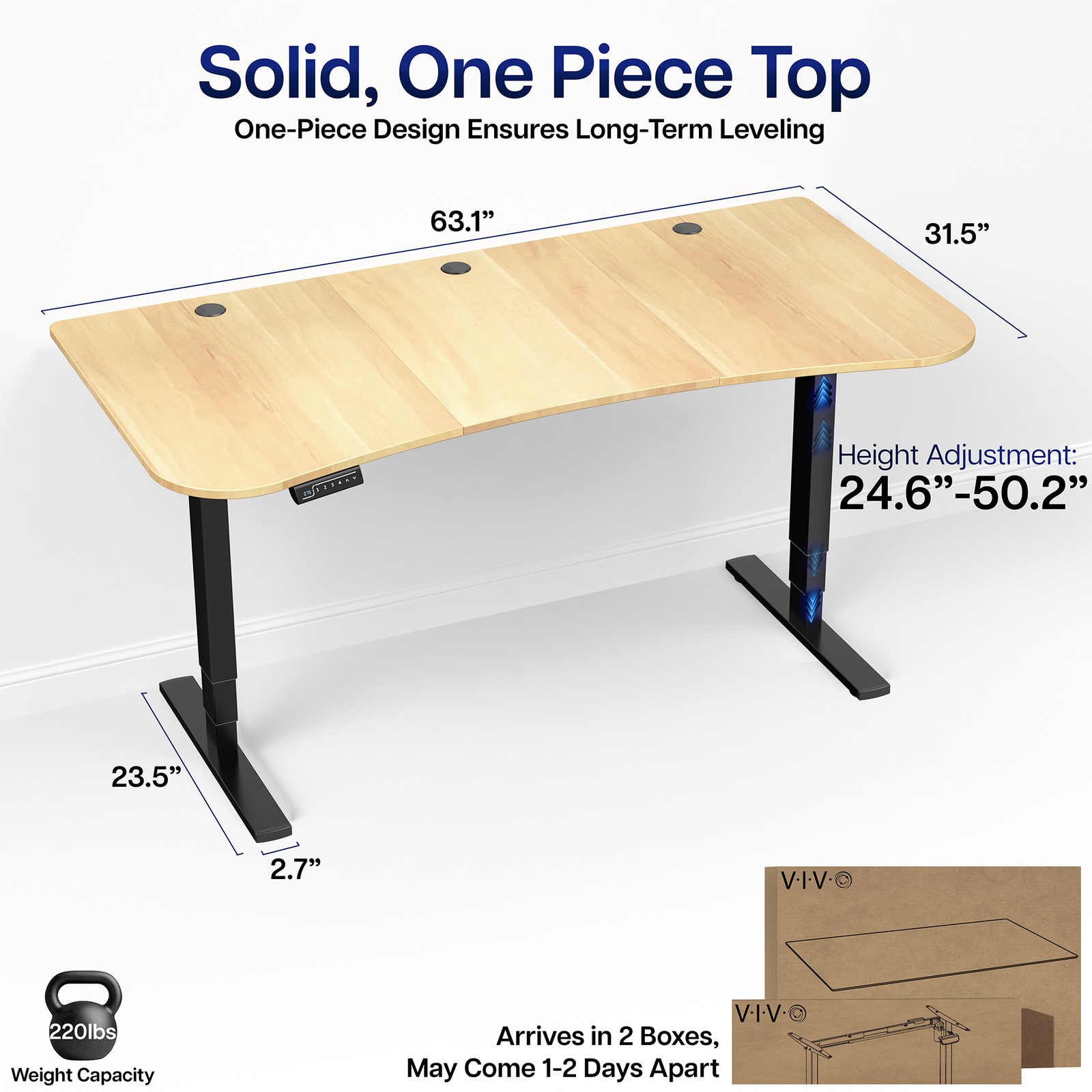 VIVO Light Wood / Black 63” x 32” Electric Height Adjustable Stand Up Desk