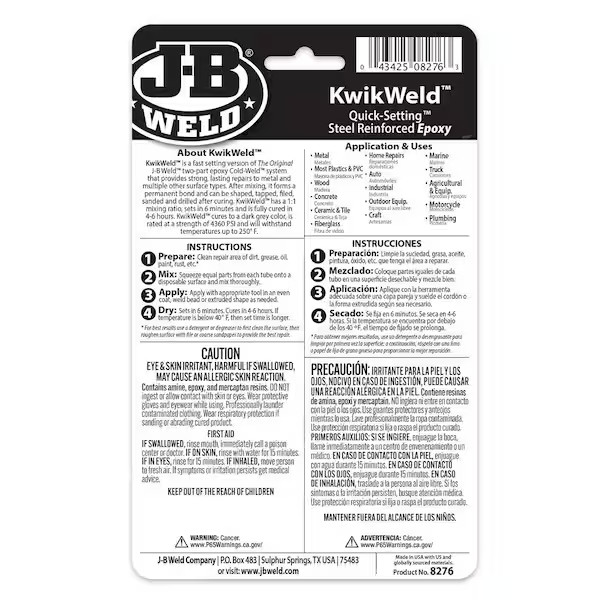 J-B Weld 8276 KwikWeld Quick Setting Steel Reinforced Epoxy – Dark Grey 2 oz