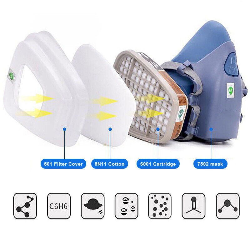 7 in1 7502 Painting Spray Half Face Gas Mask Chemical Epoxy Resin Respirator PPE