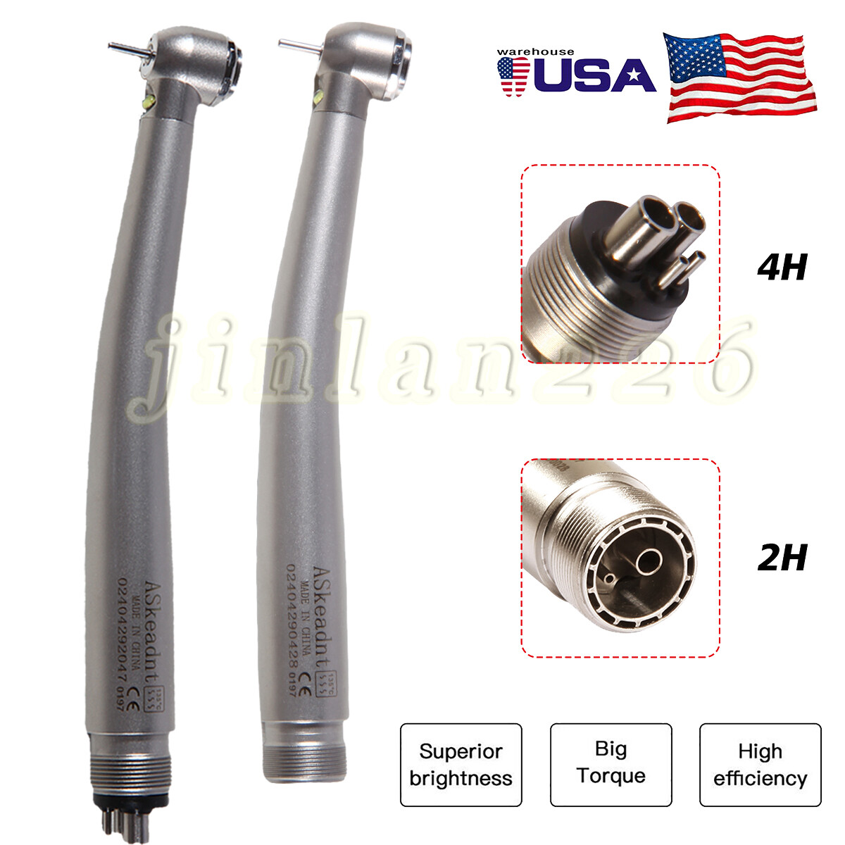 Dental High Speed Handpiece LED Air Turbine 2/4Hole E-generator Triple Spray