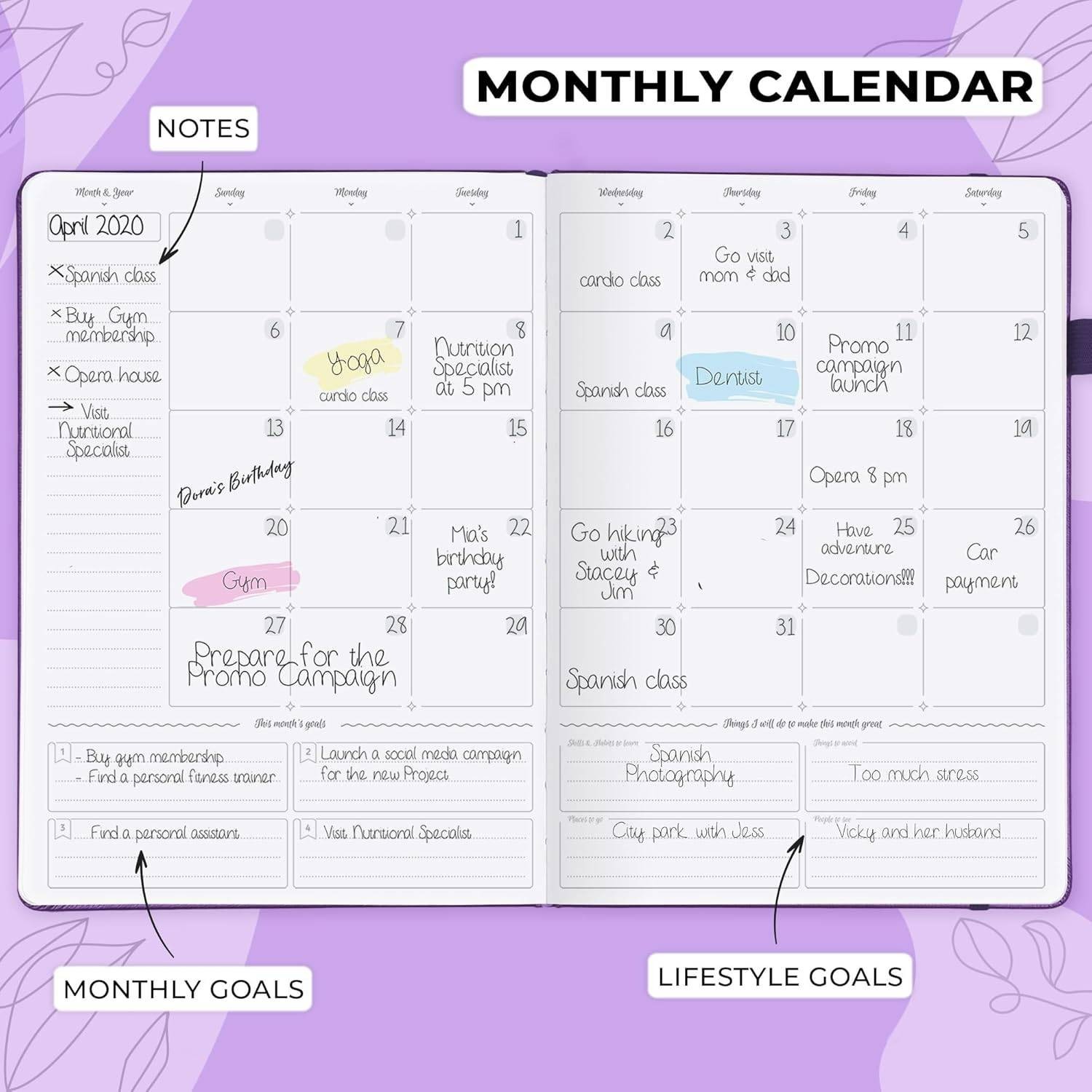 GoGirl Pro Vertical Hourly Weekly Planner Purple Undated Planner
