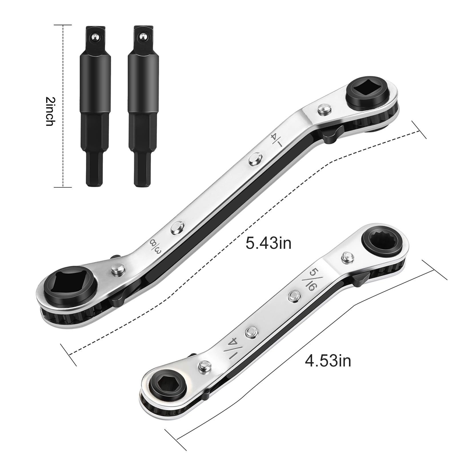 2PCS HVAC Service Wrench 3/16″, 1/4″, 5/16″, 3/8″, with Hex Bit Adapter