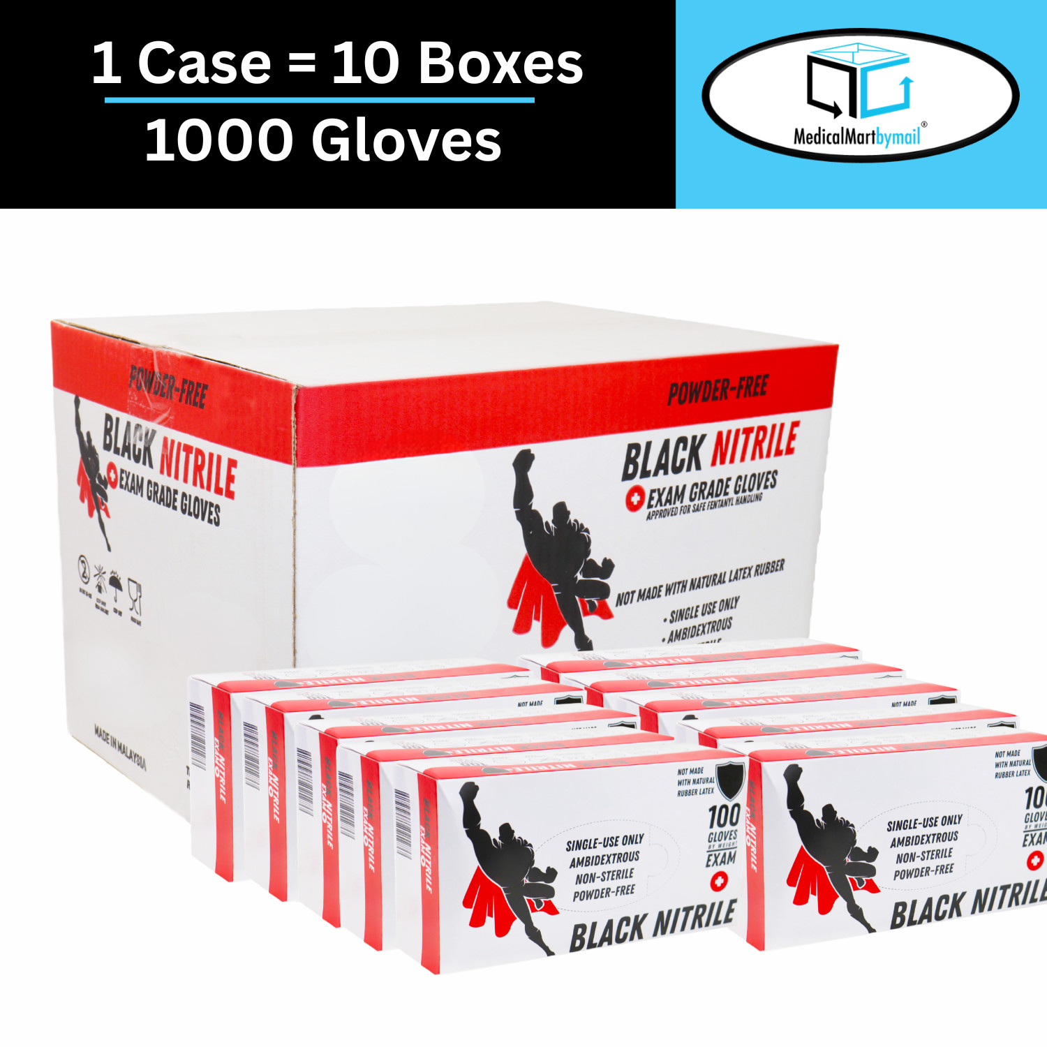 1000 Pcs Black Nitrile 6 Mil Powder Free Gloves X-Large