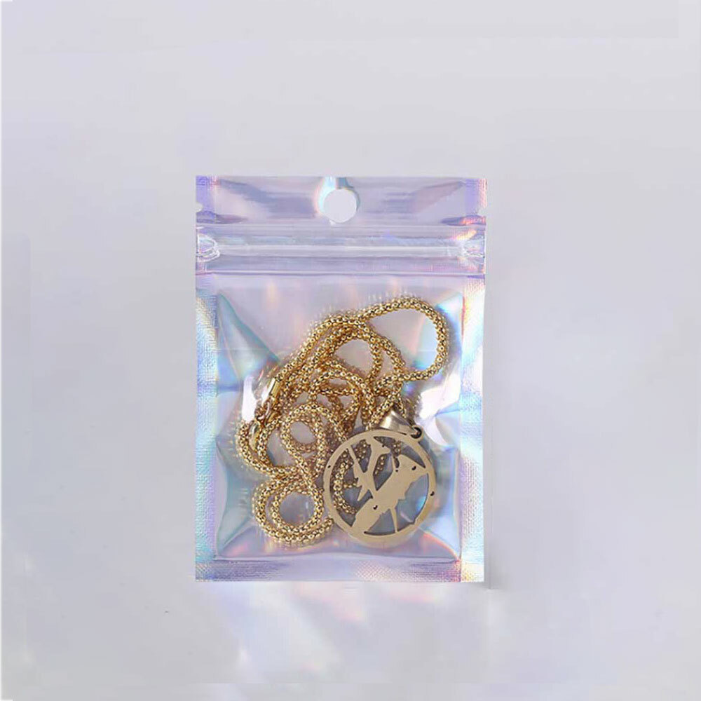 Multi Size Clear Front Holographic Silver Back Glossy Foil Mylar Zip Lock Bag