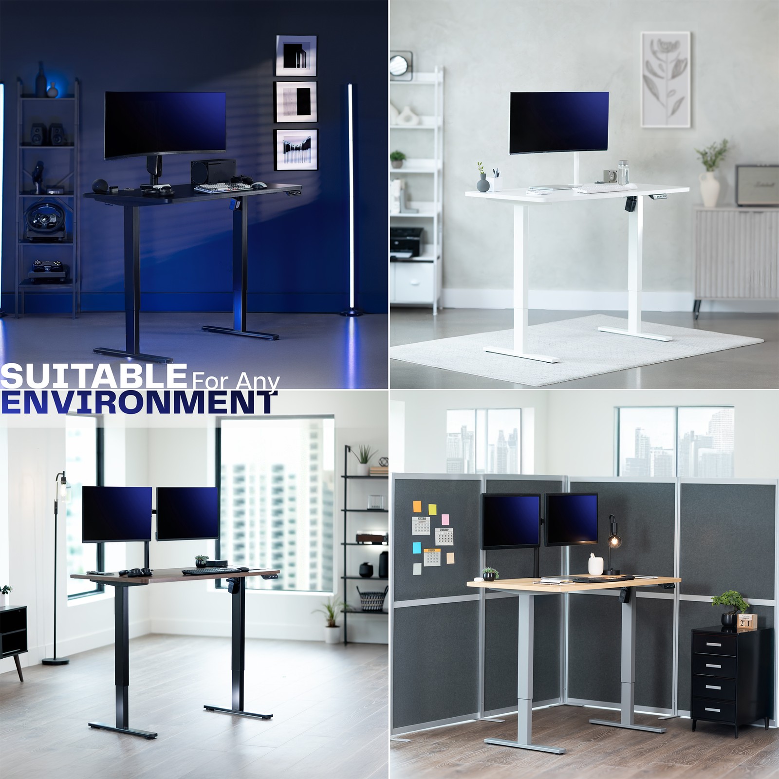 VIVO Electric 63” x 32” Stand Up Desk, White Table Top, Gray Frame