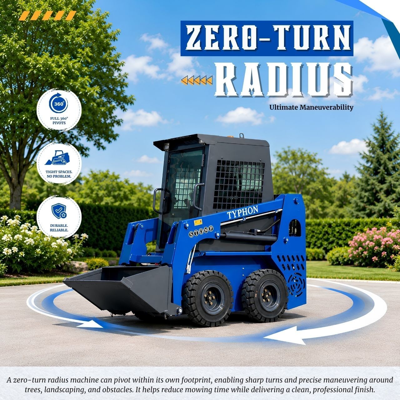 TYPHON STOMP 509 Wheel Skid Steer Loader 25HP Kubota D1105 w 1 Attachment Option