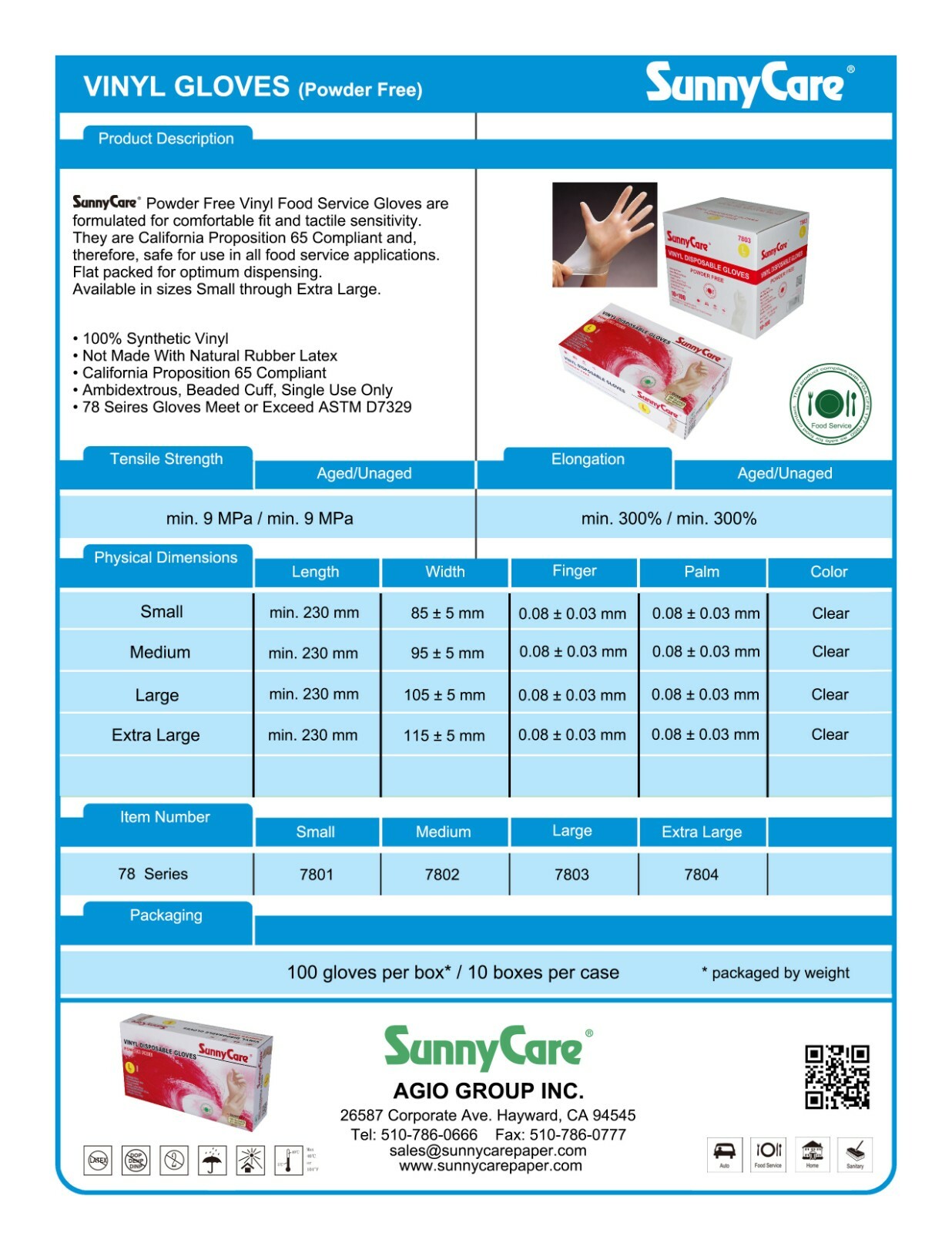 100 SunnyCare Powder Free Vinyl Gloves Food Service (Latex Nitrile Free) 🔥 M