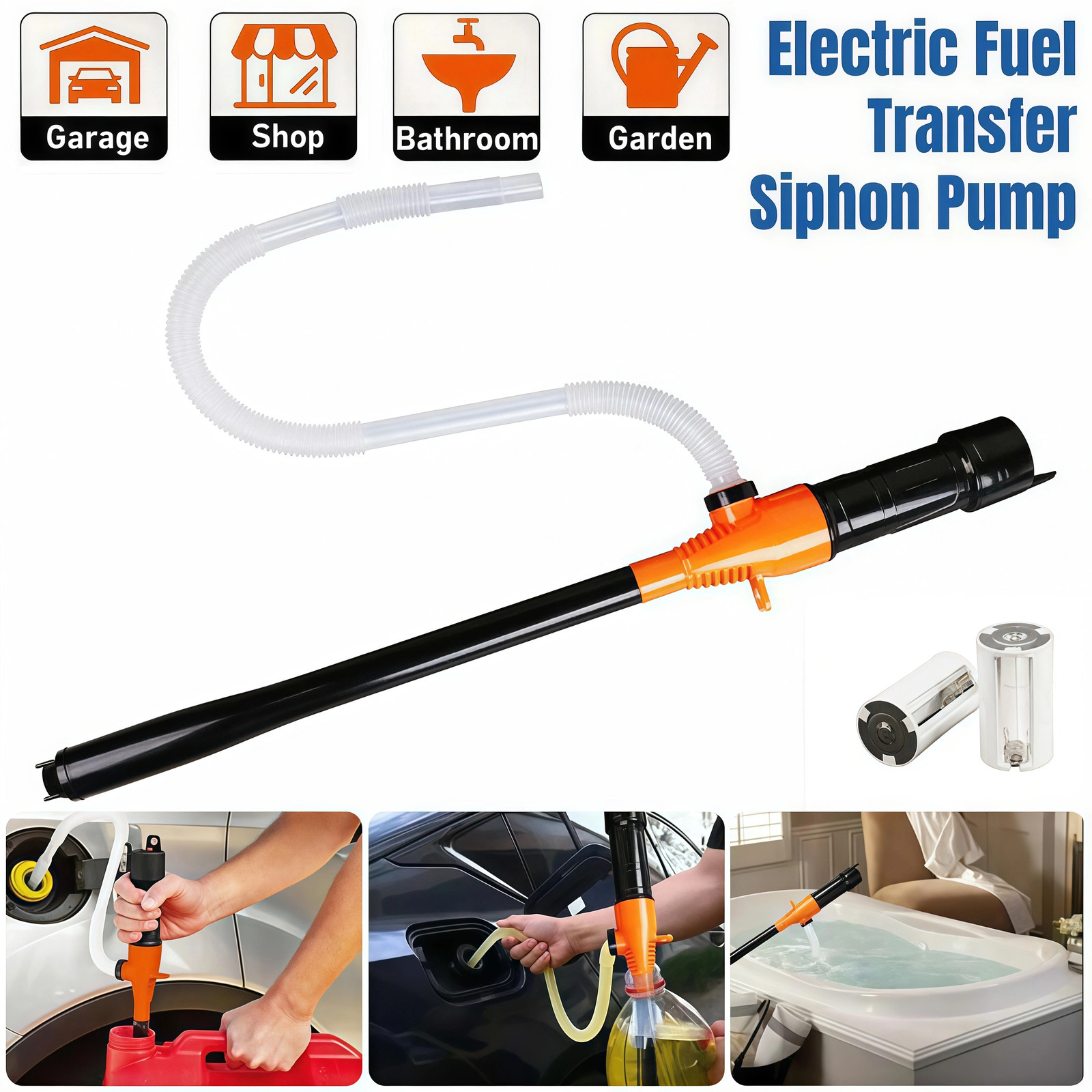 Battery Powered Electric Fuel Transfer Siphon Pump Gas Oil Water Liquid 2.4 GPM