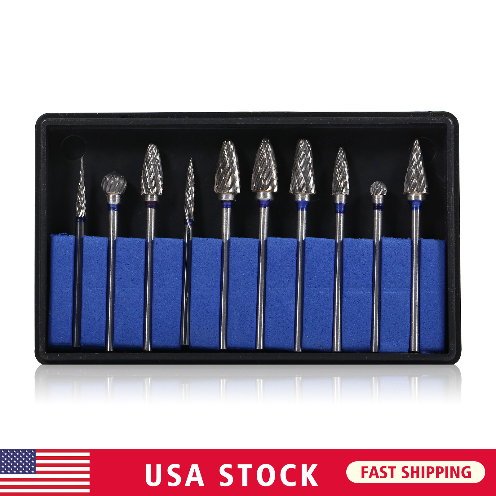 10 Pcs Dental Lab Tungsten Steel Carbide Burs Polishing Bur Drills HP 2.35mm Kit
