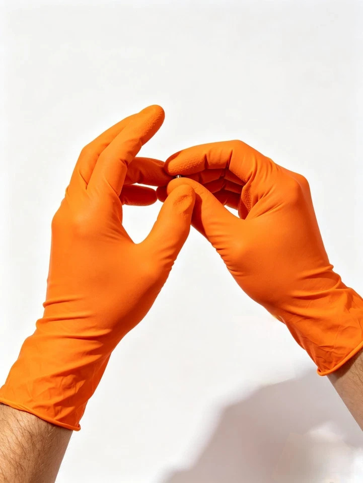 300PCS Value Bundle 3 Boxes Heavy Duty Orange Nitrile Gloves 6mil 11″ Long Cuff