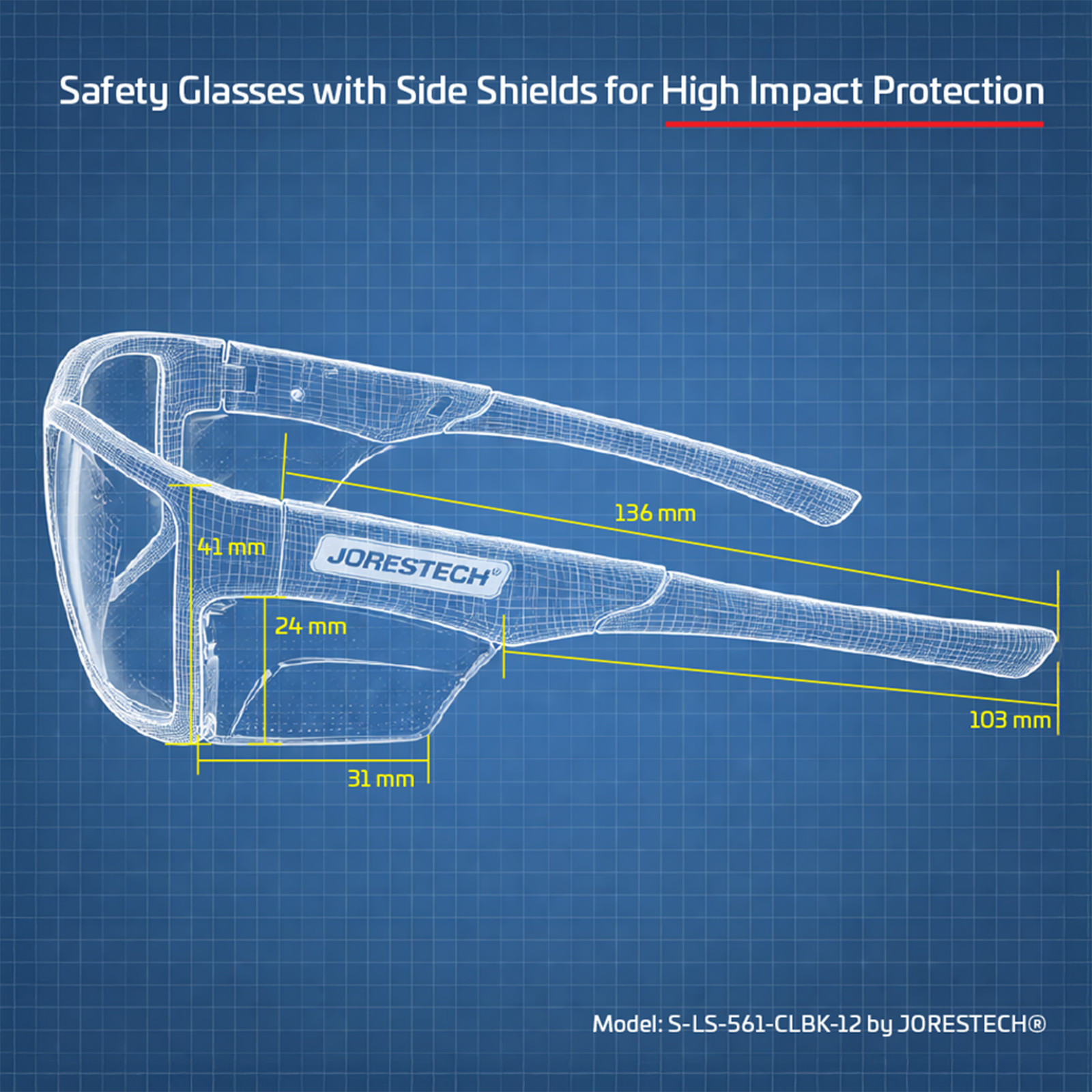 Safety Glasses Side Shields with Black Frame Z87+ LS-561 Jorestech
